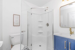 Eco-friendly toiletries, hair dryer, towels, soap