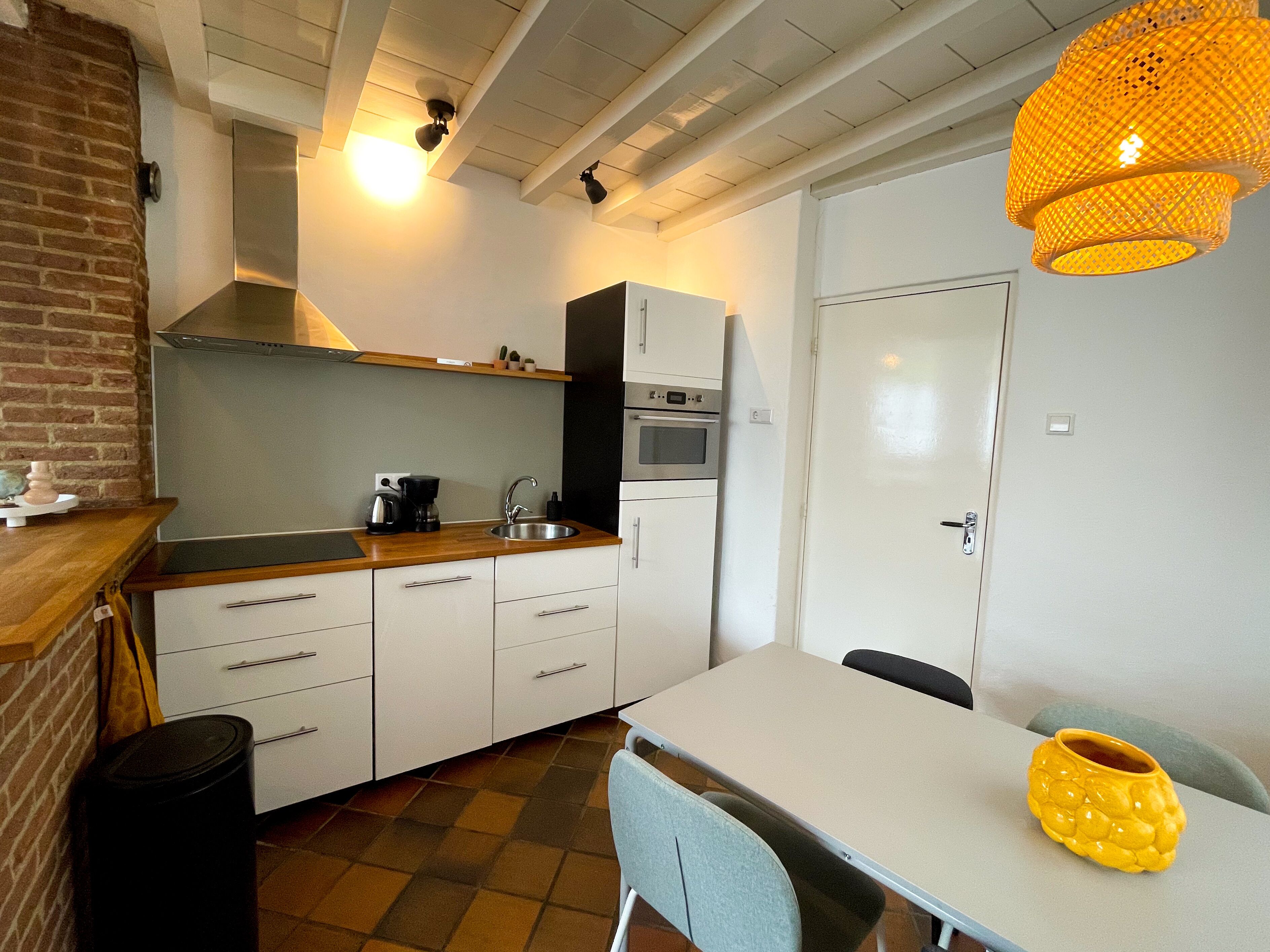 Fridge, microwave, dishwasher, dining tables