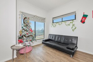 Smart TV, fireplace, DVD player, table football