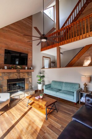 Smart TV, fireplace, stereo