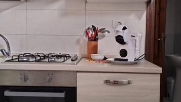 Kühlschrank, Ofen, Herdplatte, Wasserkocher mit Kaffee-/Teezubehör