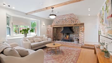 Smart TV, fireplace, video games, foosball