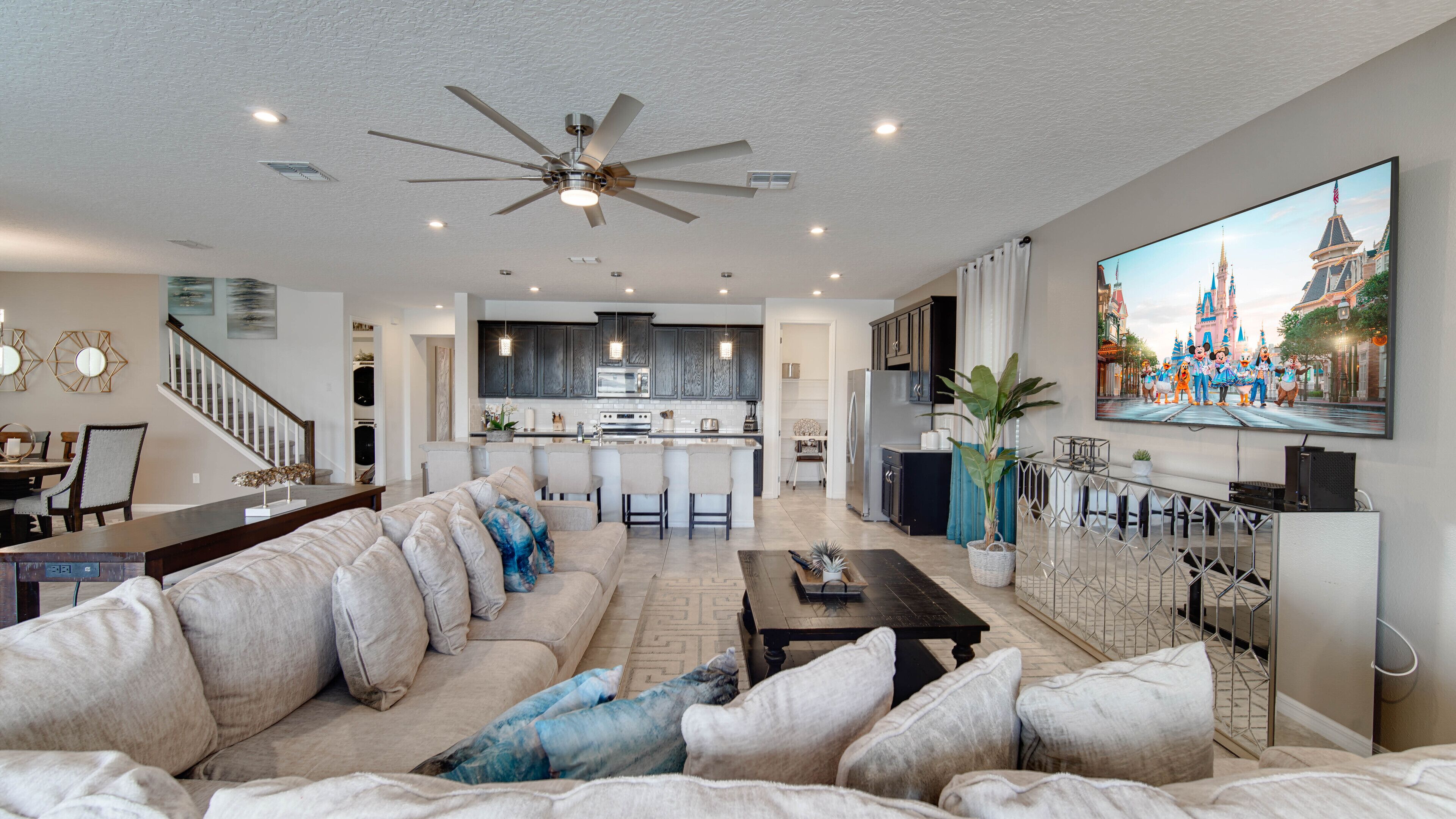 Smart TV, fireplace, video games, foosball