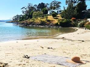 On the beach, beach towels