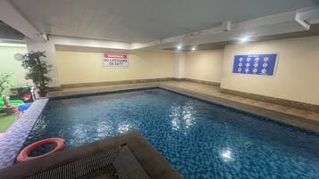 Indoor pool, open 9:00 AM to 5:00 PM, lifeguards on site