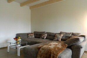 Smart-TV, Kamin, Bücher, Stereoanlage