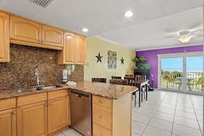 Fridge, microwave, oven, dishwasher