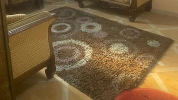 Comfort Apartment | Living area | 32-inch flat-screen TV with satellite channels, fireplace