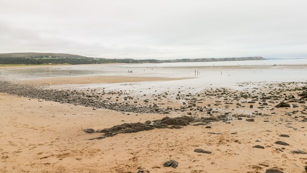 A beach with a rocky foreground and a calm sea in the background. - The Bookshelf (Swansea)