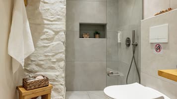 Superior Studio, Patio, City View | Bathroom | Shower, rainfall showerhead, designer toiletries, hair dryer