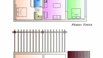 Plans d’étage du rez-de-chaussée et du premier étage, indiquant l’agencement des pièces et les équipements disponibles.