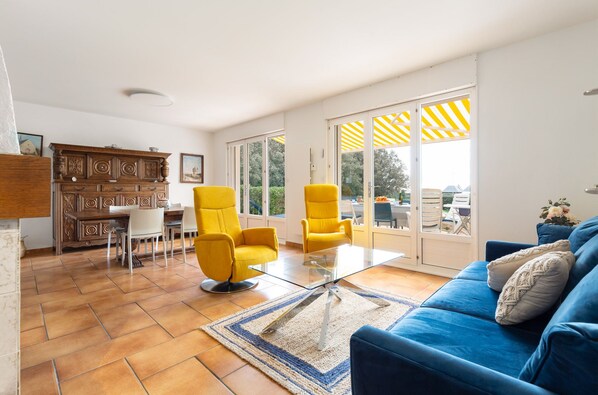 Télévision, cheminée, livres