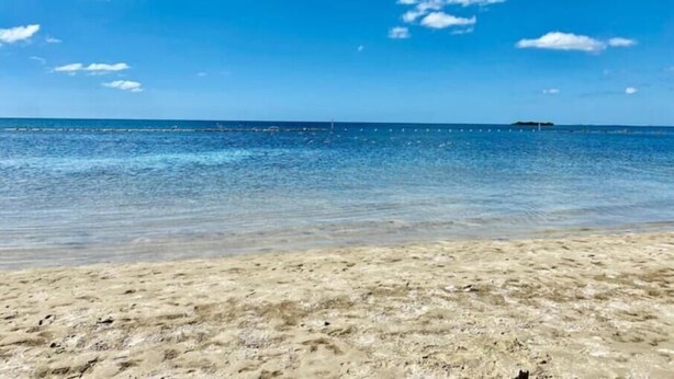 Ein Strand mit klarem, blauem Wasser und sandigem Ufer.
