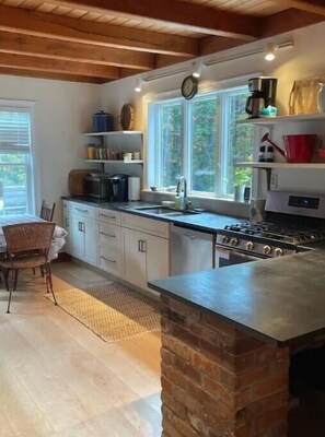 Fridge, stovetop, cookware/dishes/utensils