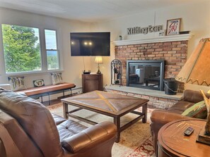 Una Smart TV, una chimenea, libros