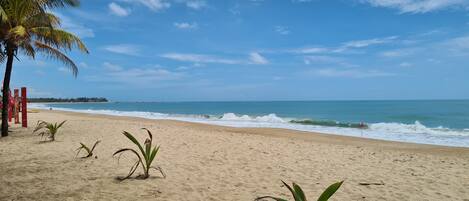 On the beach, white sand