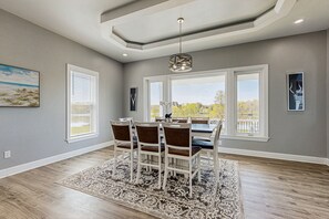 Dining - Charming dog-friendly lakefront villa with private dock, firepit, stunning views (Orange)