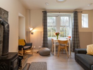 Una televisión, una chimenea