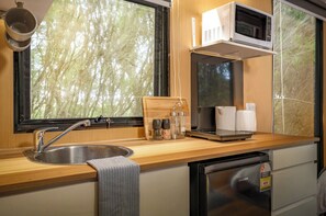 Fridge, microwave, stovetop, toaster