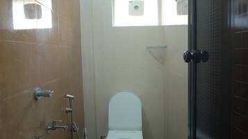 Shower, bidet, towels, soap