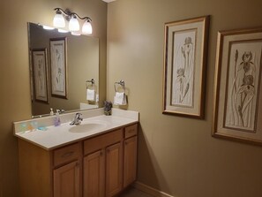 Shower, towels, soap, shampoo