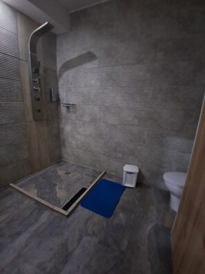 Douche, serviettes fournies, savon, papier toilette