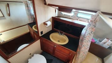 Shower, towels, toilet paper