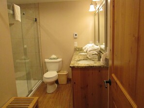 Dusche, Haartrockner, Handtücher, Seife