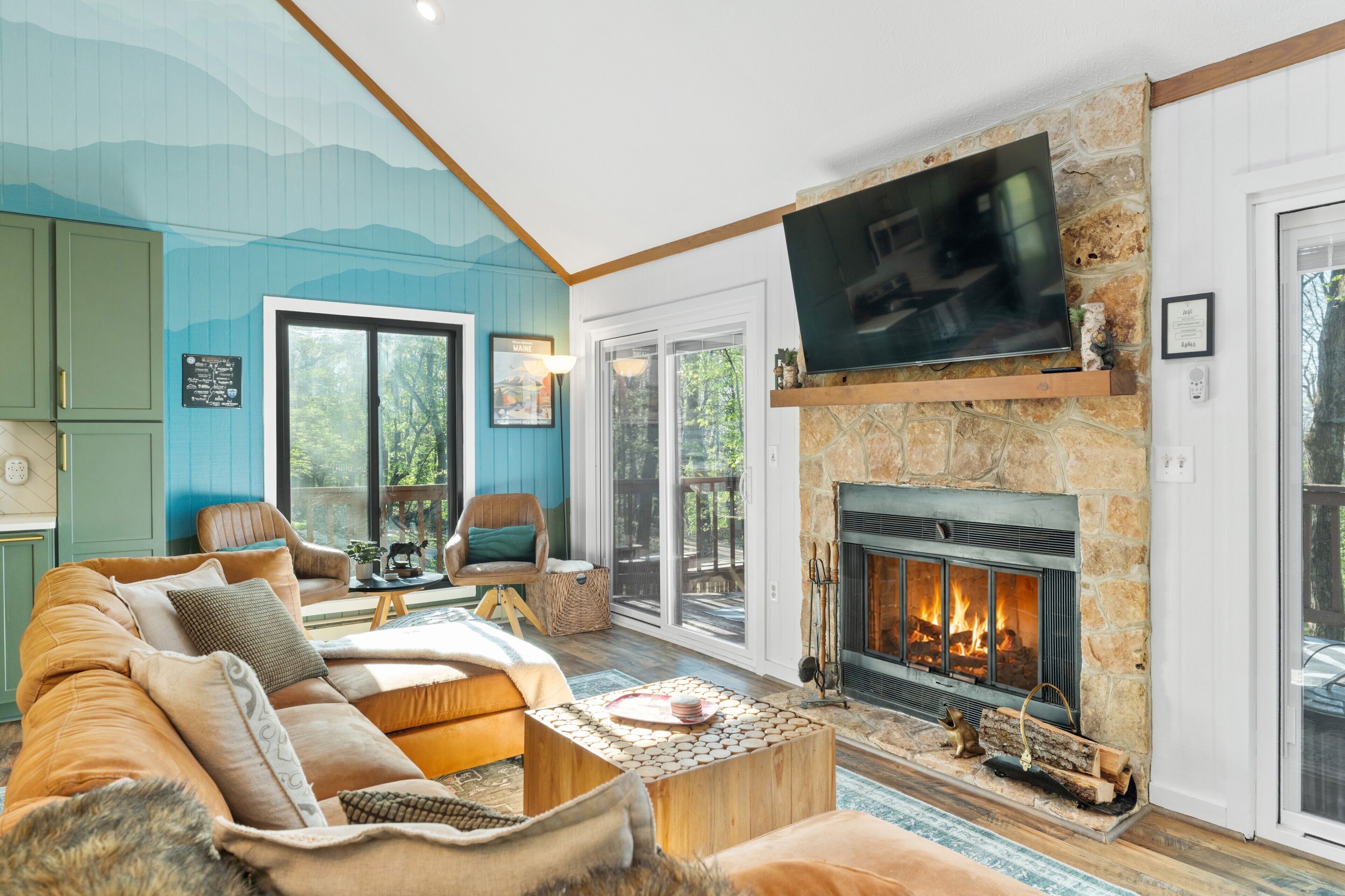 Smart TV, fireplace, video games, foosball
