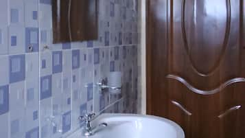 Shower, free toiletries, bidet, towels