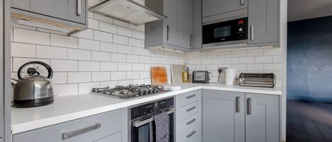 Fridge, microwave, oven, dishwasher