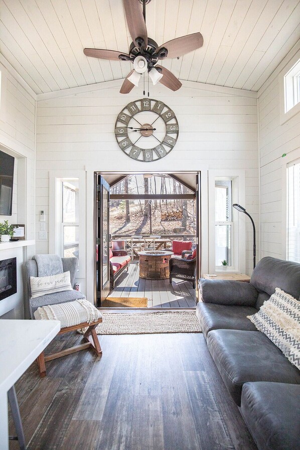 TV connectée, cheminée, lecteur de DVD