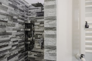 Eco-friendly toiletries, hair dryer, towels, soap