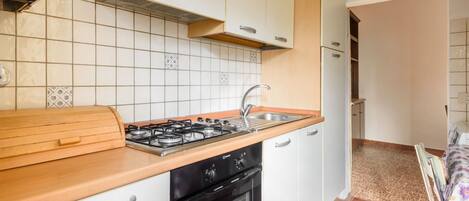 Frigorífico, horno, placa de cocina y utensilios de cocina