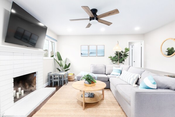 Smart TV, fireplace, foosball, table tennis