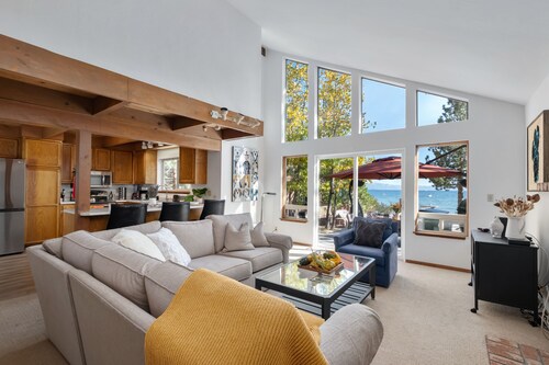 Waves End Lakefront By Tahoe Getaways w Private Sandy Beach & Walk to Town