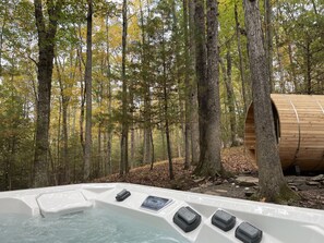 Outdoor spa tub - Bright Cottage with Sauna & Hot Tub Spa Retreat (Hawley)