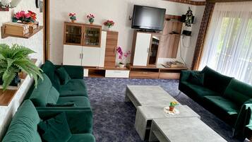 Fernseher, DVD-Player, Tischtennisplatte, Stereoanlage