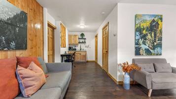 Télévision, cheminée, espaces bureaux