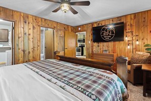 1 bedroom, desk, iron/ironing board, travel cot