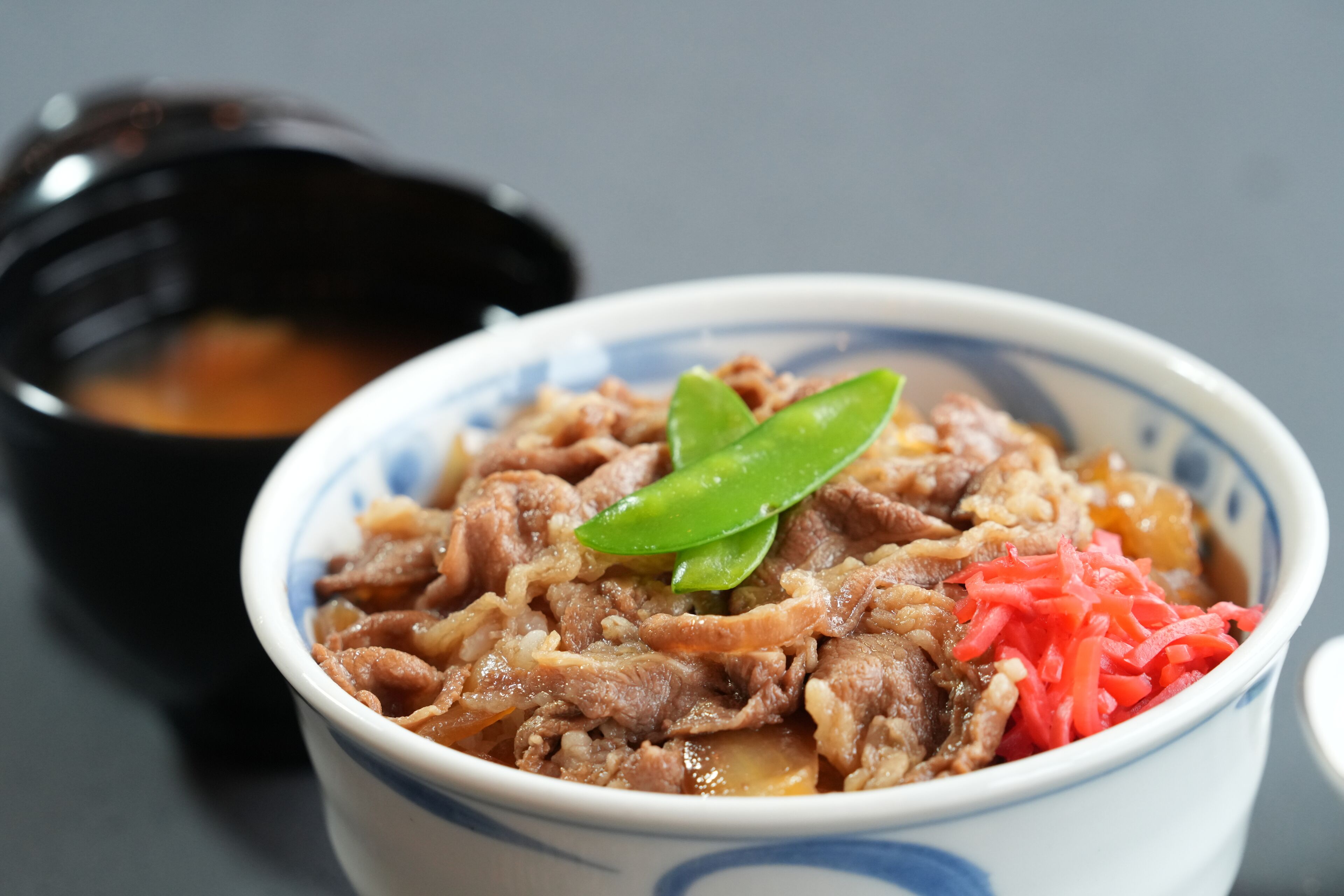 Uma tigela de comida com carne, legumes e um enfeite verde.