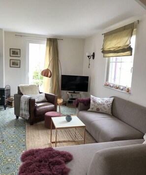 Smart TV, chimenea, reproductor de DVD y estéreo 