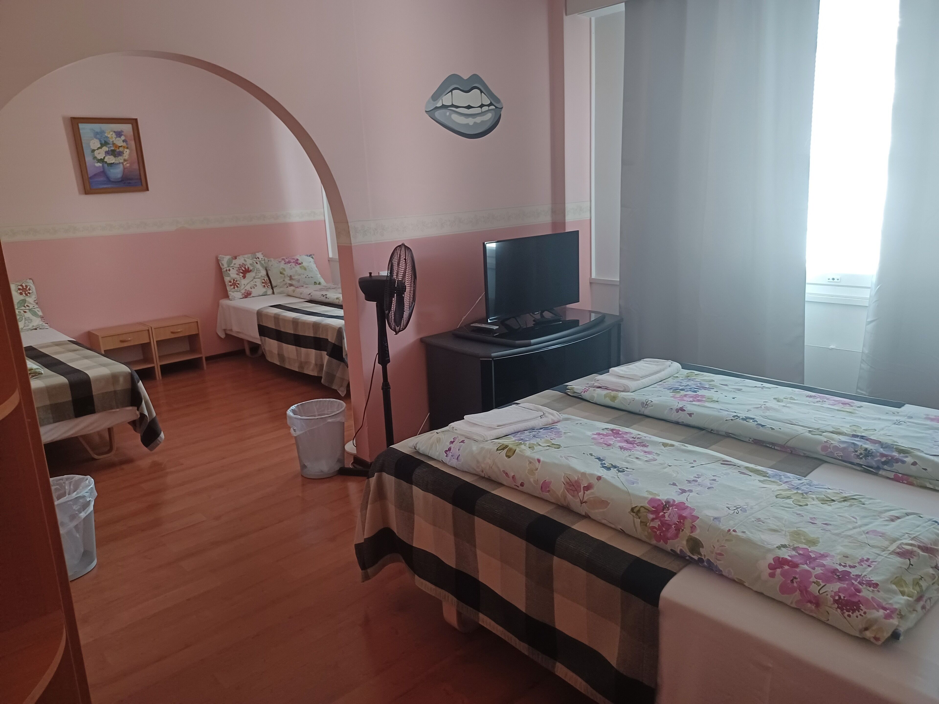 Blackout drapes, iron/ironing board