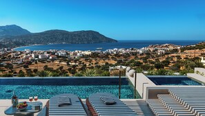 Seasonal outdoor pool, sun loungers