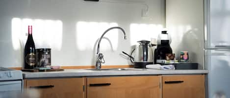Mini-fridge, oven, espresso maker, coffee/tea maker