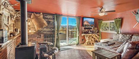 TV, fireplace, offices