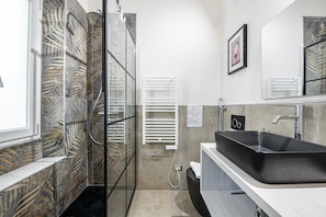 Ducha, secador de pelo, bidet, toallas