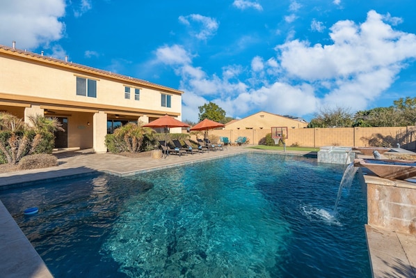 Luxury pool, with heated option, accompanied by a 10-seater hot tub.