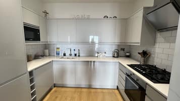 City Apartment | Private kitchen | Full-size fridge, microwave, oven, stovetop