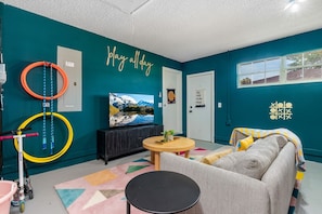 Smart TV, table tennis, books, offices